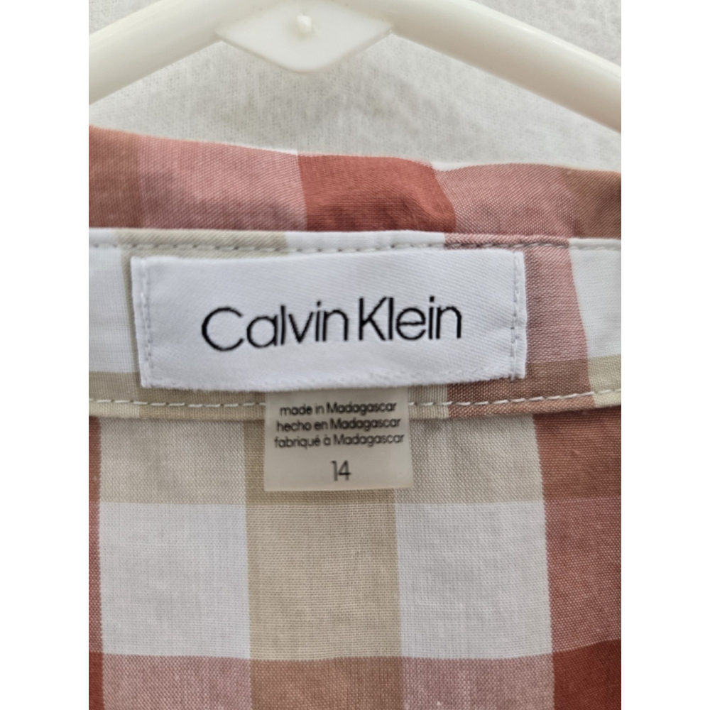 Calvin Klein Red/tan Plaid Country Style Fit/ Flair S Sleeve Dress. Ladies 14 - Picture 3 of 11